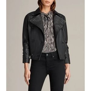 ALLSAINTS Deebee Leather Double Breast Button Front Blazer Jacket Black Size 2